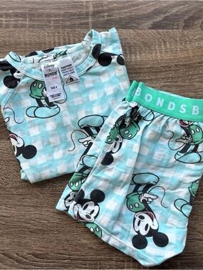 Bonds Kids Mickey Mouse Pajama Set - Light Aqua & Green Trim